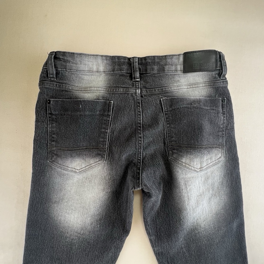 Southpole Mens Skinny Moto Jeans Faded Black Distressed Biker Denim 34x30 - Picture 6 of 10
